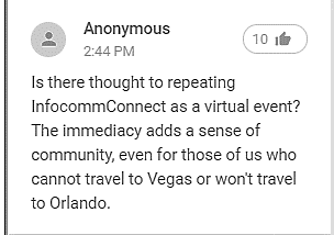 Chat box from an attendee who felt the connection. | AVIXA Chat box from an attendee who felt the connection. | AVIXA