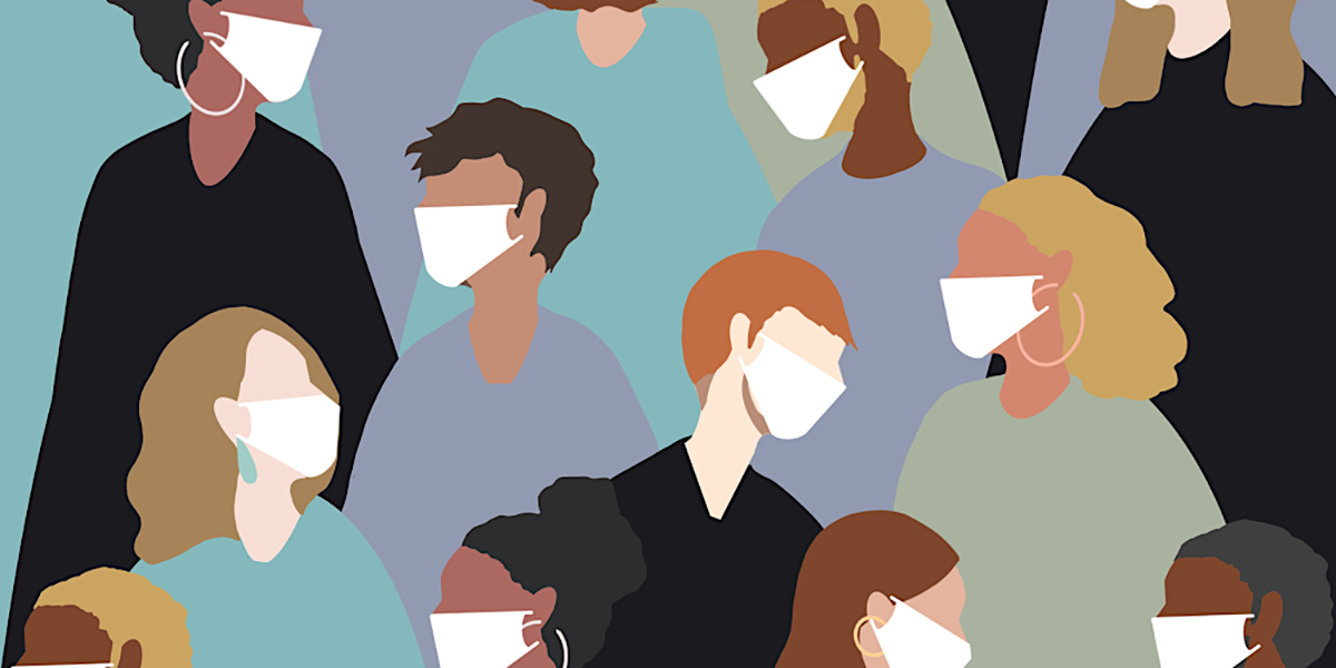 Illustration of people wearing masks | AVIXA Illustration of people wearing masks | AVIXA